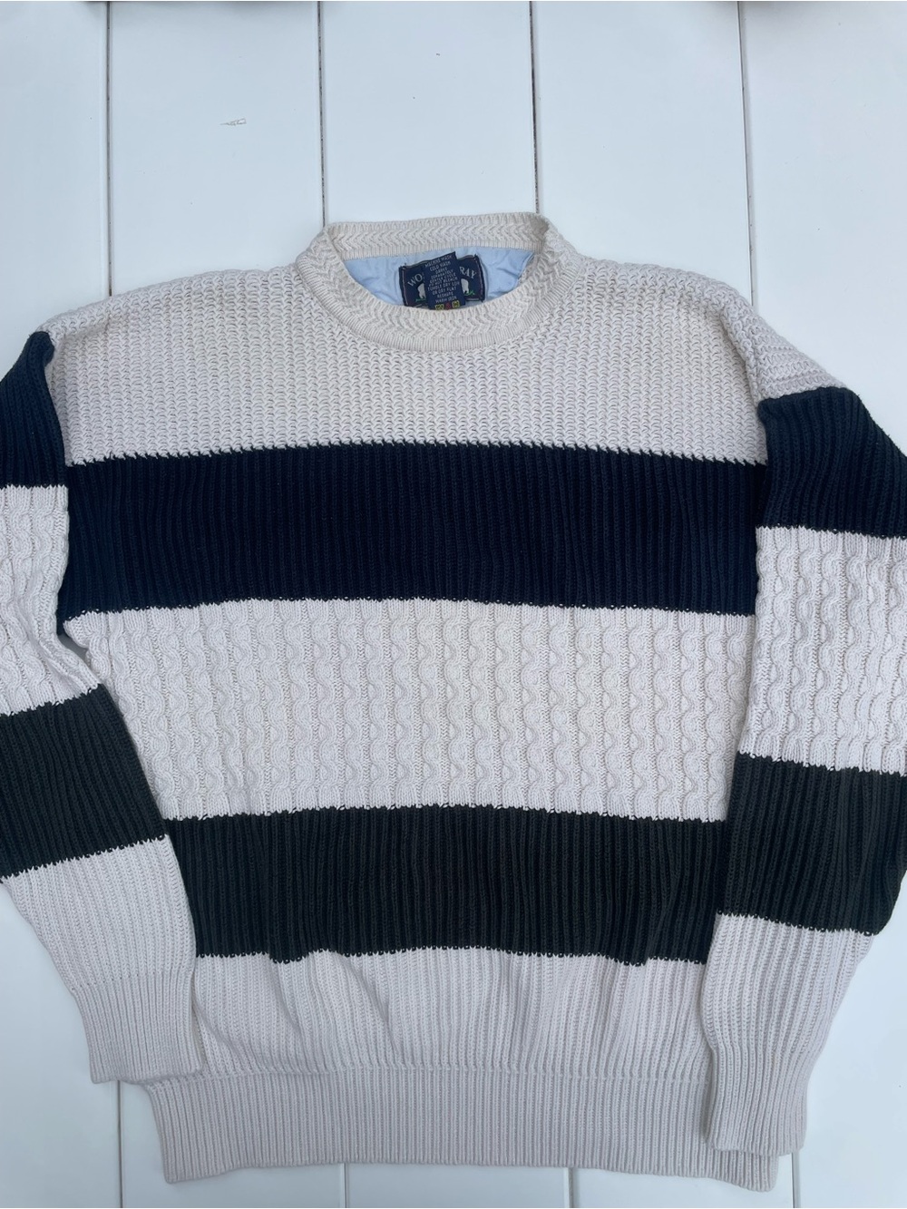 Vintage Woods & Gray Striped Chunk Knit Cotton Sweater, Size M